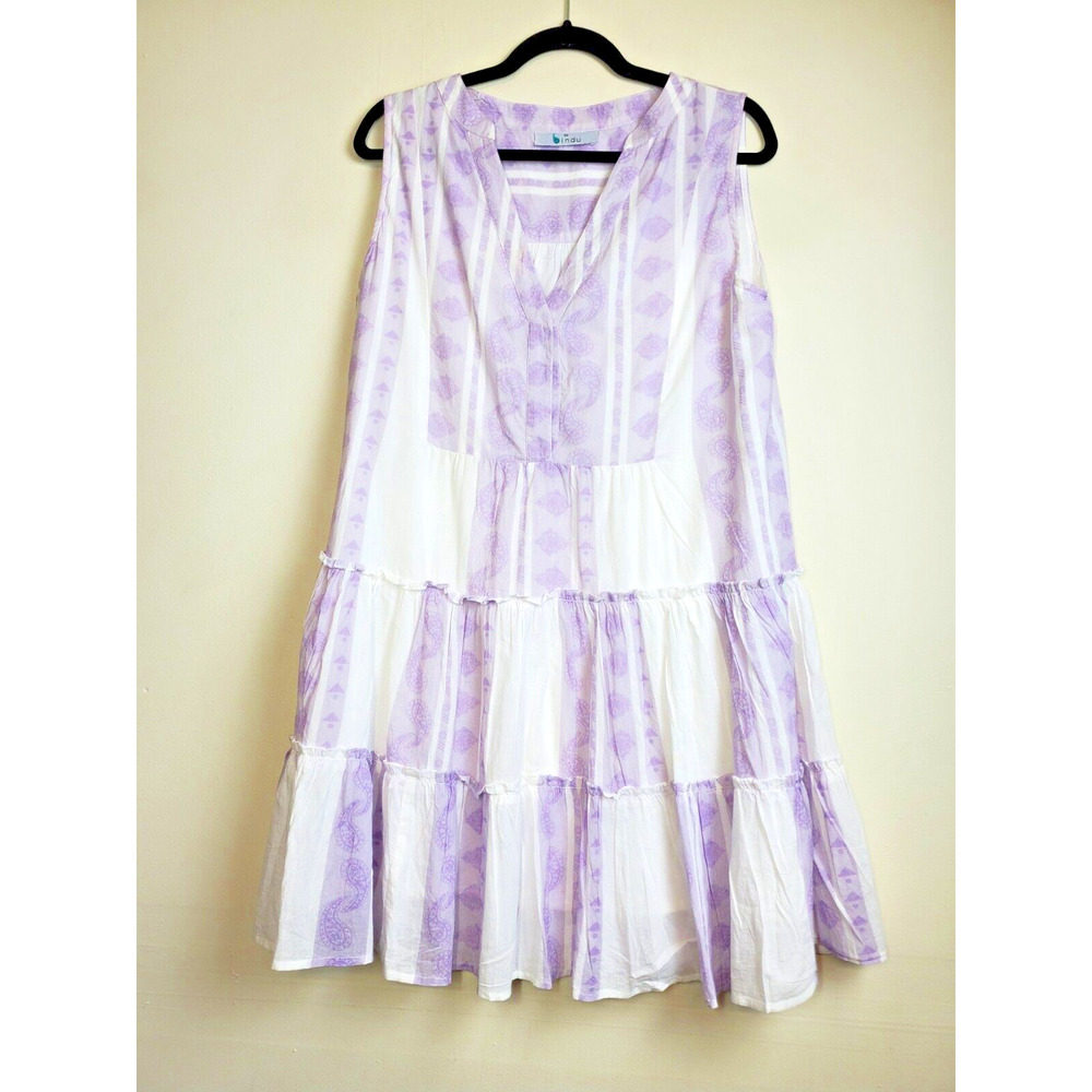 Anthropologie‎ Bindu Womens XS Tiered Dress White Babydoll Cotton Bohemian - Picture 9 of 9